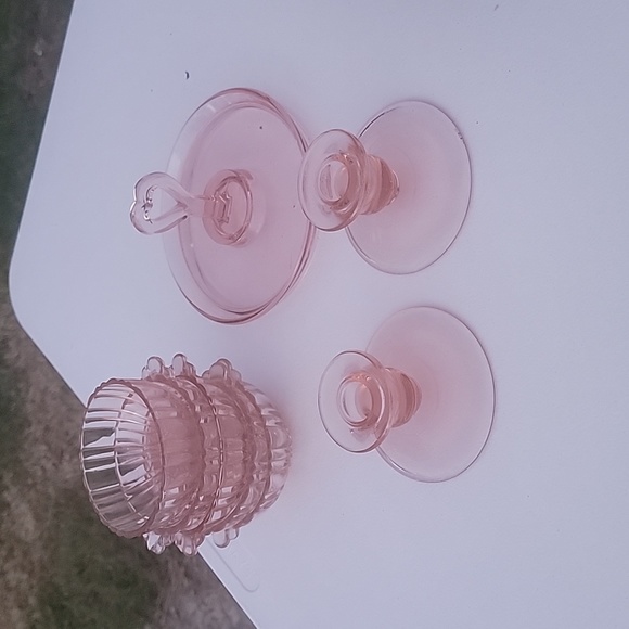 l.e. smith Accents Pink Depression Glass Candle Sticks Le Smith